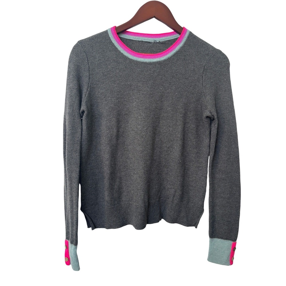 Lisa Todd Designer Sweater Top Fog Gray Candy Cuff Pink Long Sleeve Womens XS